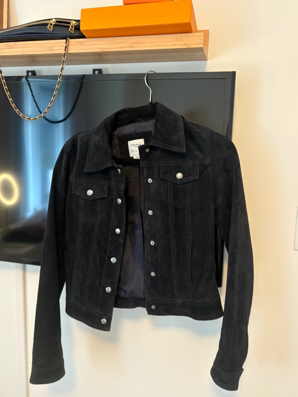 Women’s Black Suede Button-Front Jacket